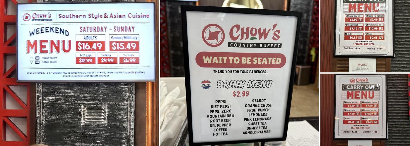 Chow's Country Buffet Menu