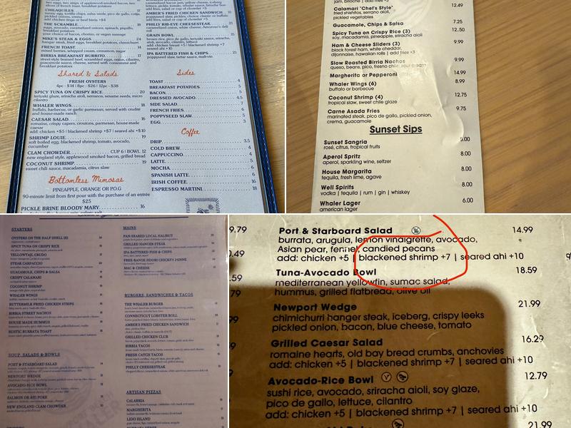 Newport Beach Whaler Menu