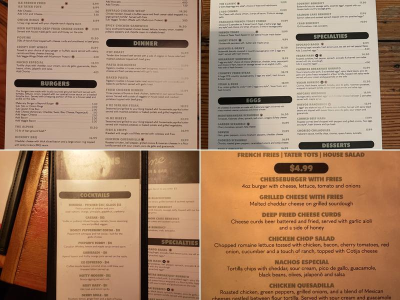 The Alpine Diner and Bar Menu