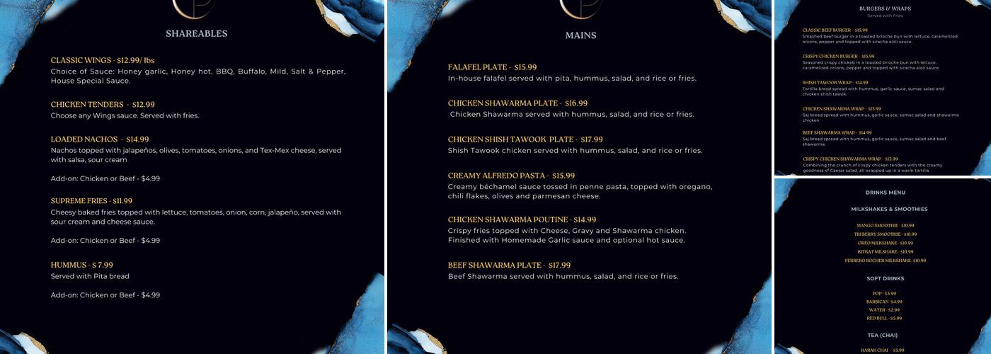 Moonbeam Lounge Menu