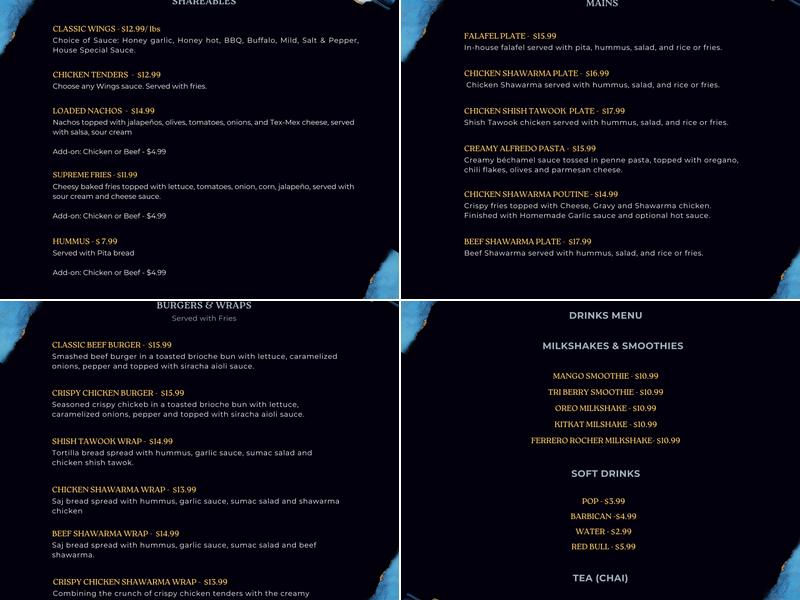 Moonbeam Lounge Menu