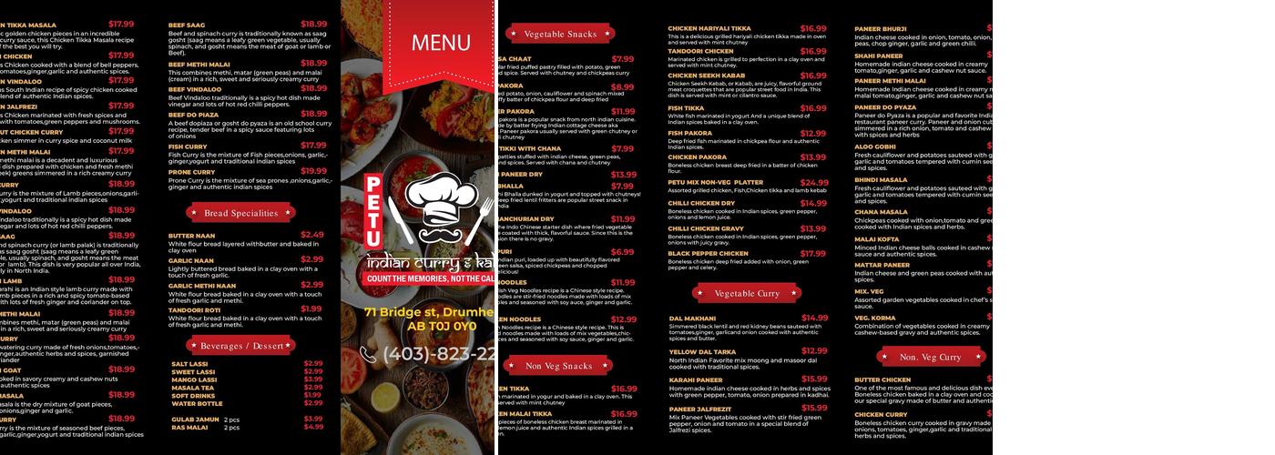 Petu Indian Curry & Kabab Menu
