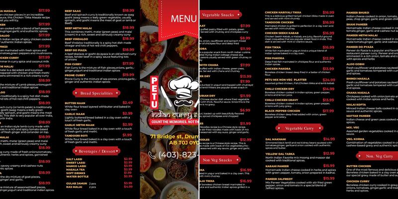 Petu Indian Curry & Kabab Menu