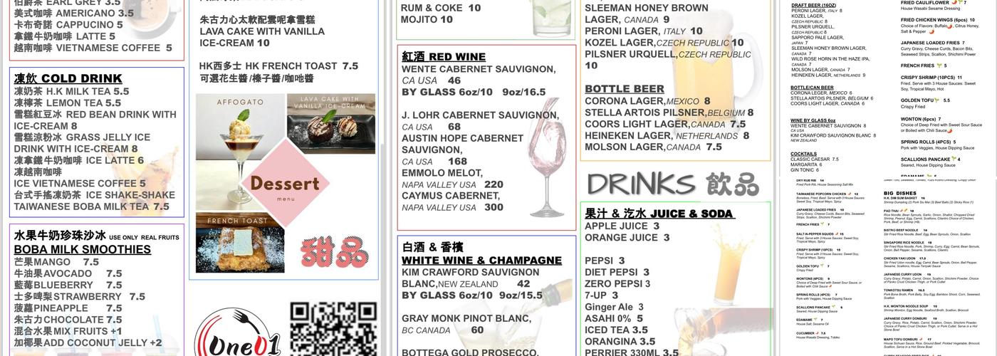 One01 Bistro Menu