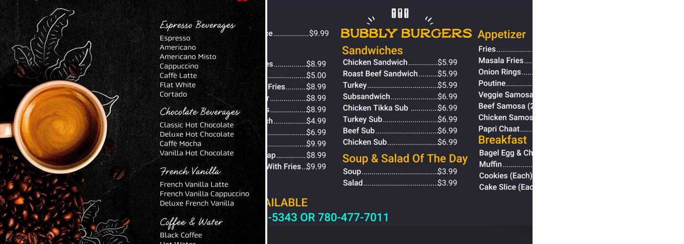 Bubbly Burger Restaurant Menu