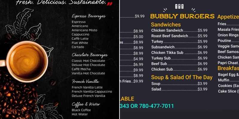 Bubbly Burger Restaurant Menu