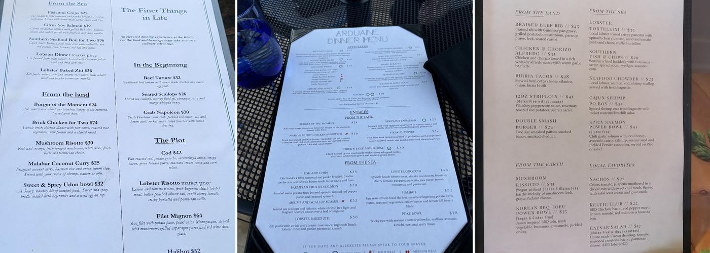 The Arduaine Restuarant and Lodge Menu