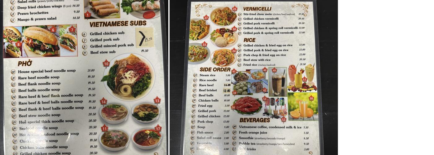 Lvy Vietnamese Pho Menu
