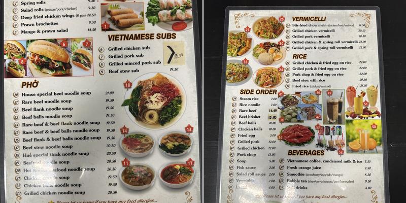Lvy Vietnamese Pho Menu