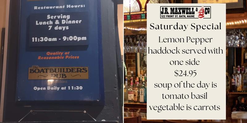 BoatBuilder's Pub Menu