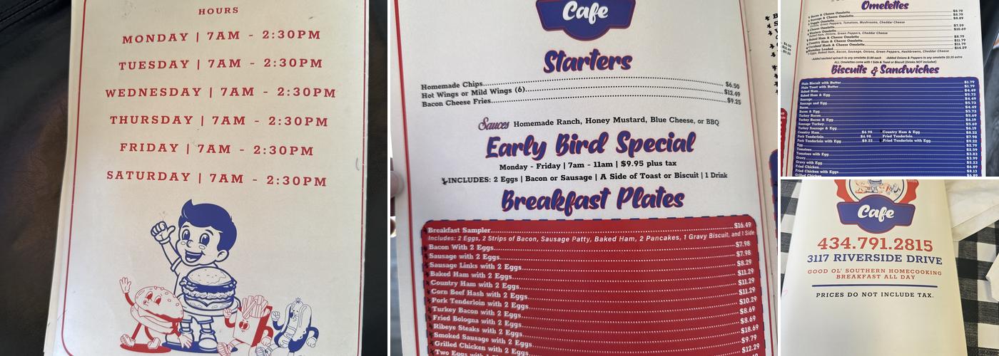 Riverside Cafe Menu