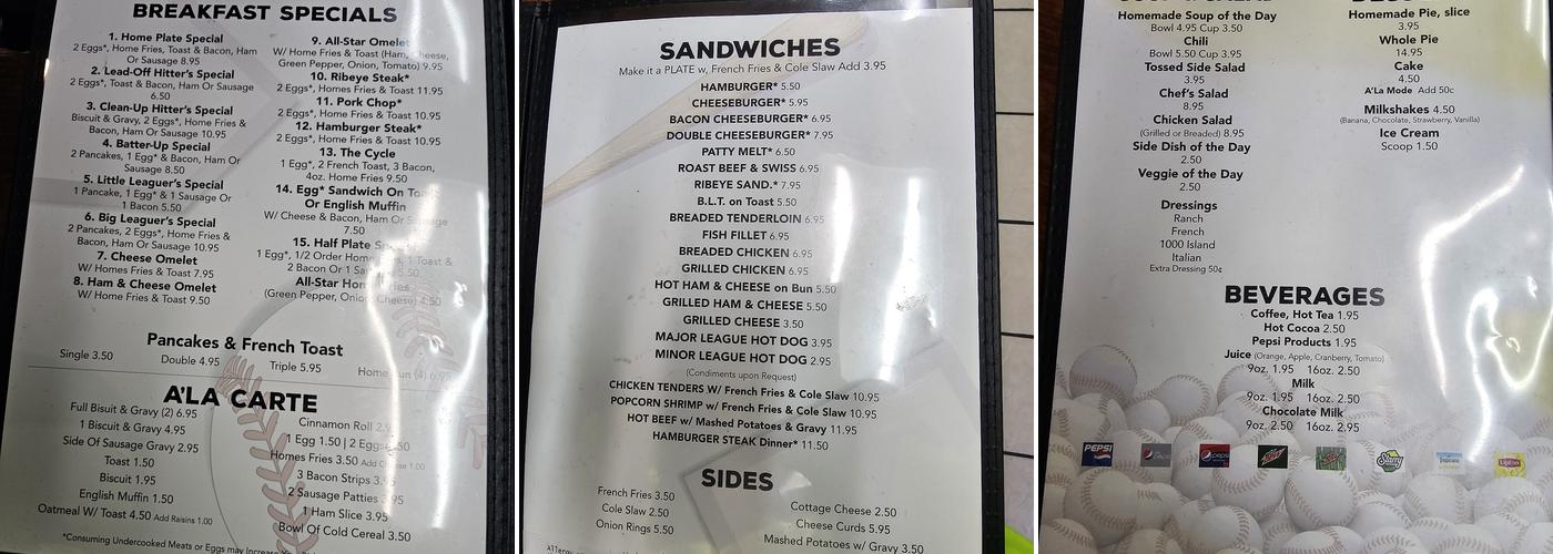 Home Plate Diner Menu