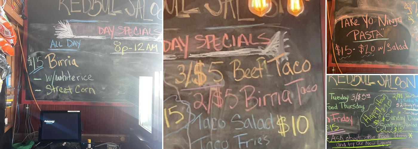 The Red Bull Saloon Bar & Grill Menu