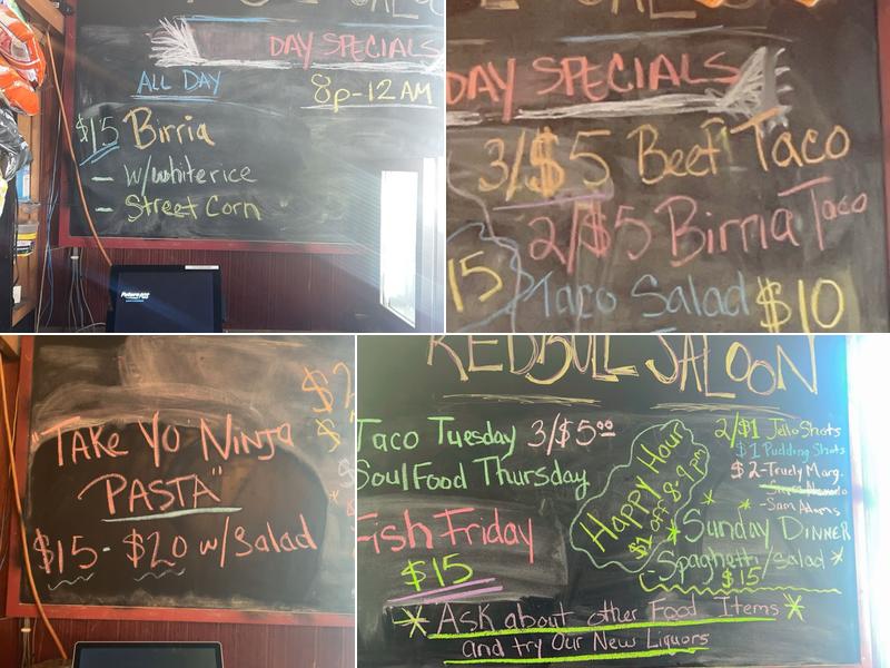 The Red Bull Saloon Bar & Grill Menu