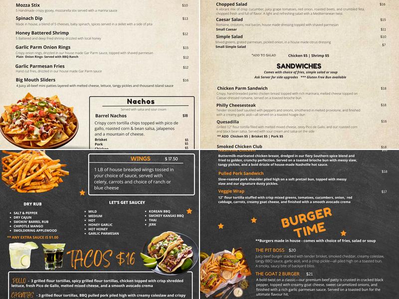 The Smokin' Barrel Bar & Grill - Stirling Menu