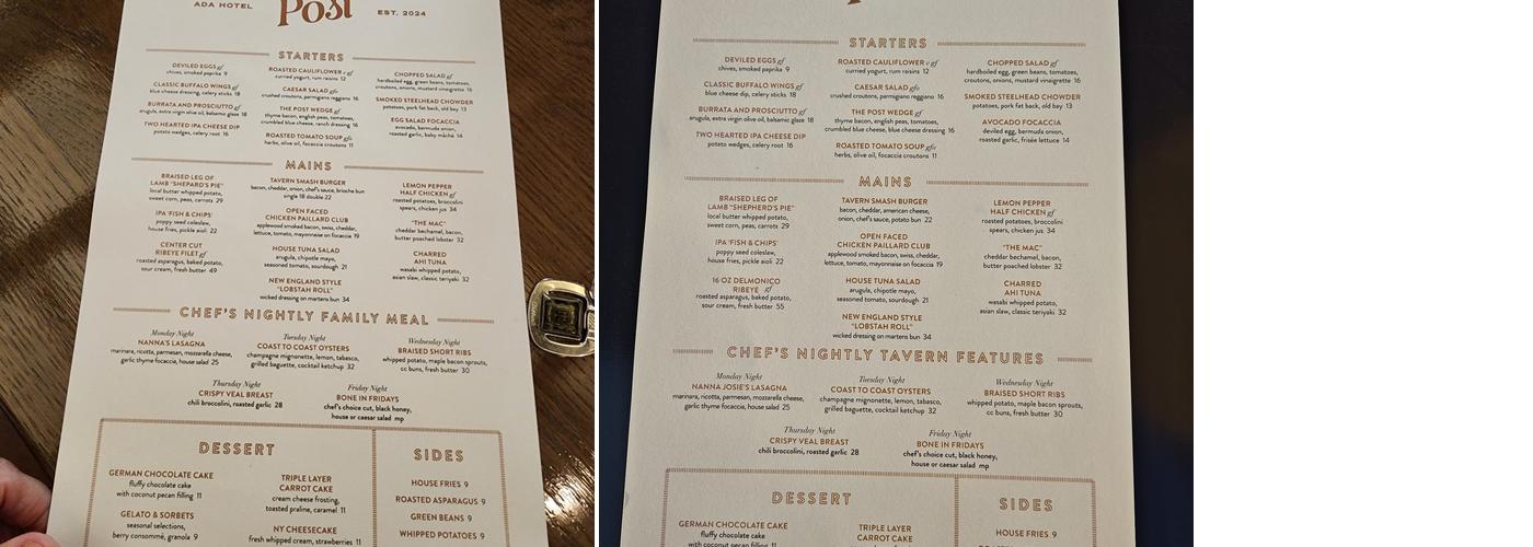 The Post Tavern Menu