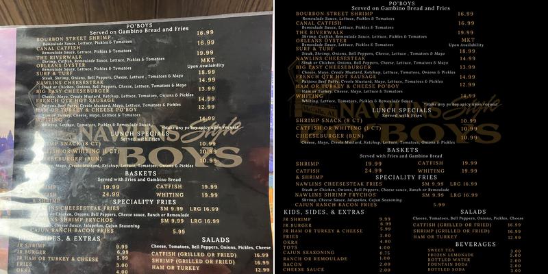 Nawlins Style Po’Boys Menu