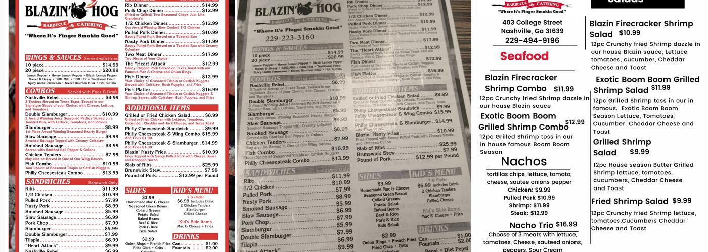 Blazin' Hog Bar & Grill Menu