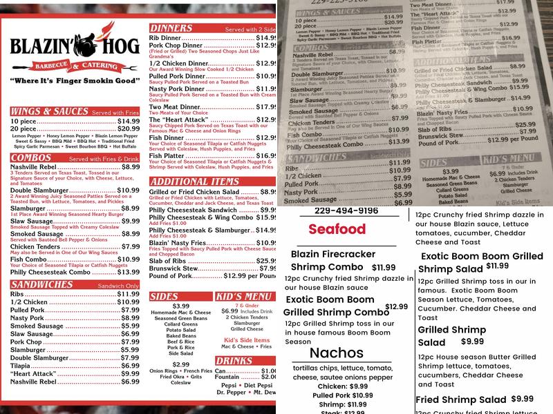 Blazin' Hog Bar & Grill Menu