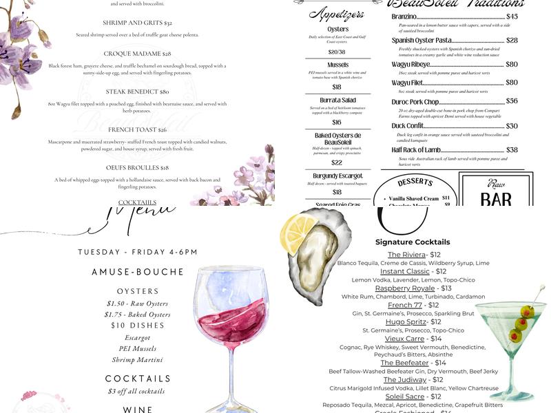 BeauSoleil Menu