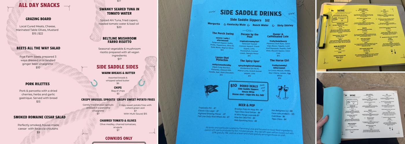 Side Saddle Wine Saloon & Bar Menu