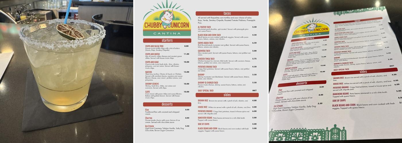 Chubby Unicorn Cantina Menu