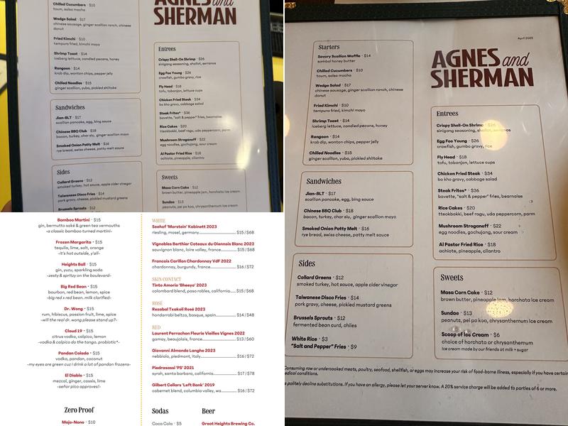 Agnes and Sherman Menu