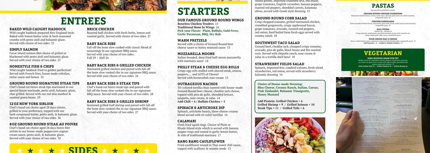 The Ground Round Menu