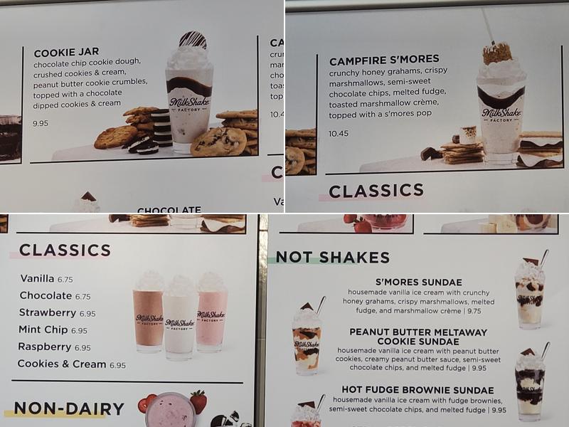 MilkShake Factory Briargate Menu