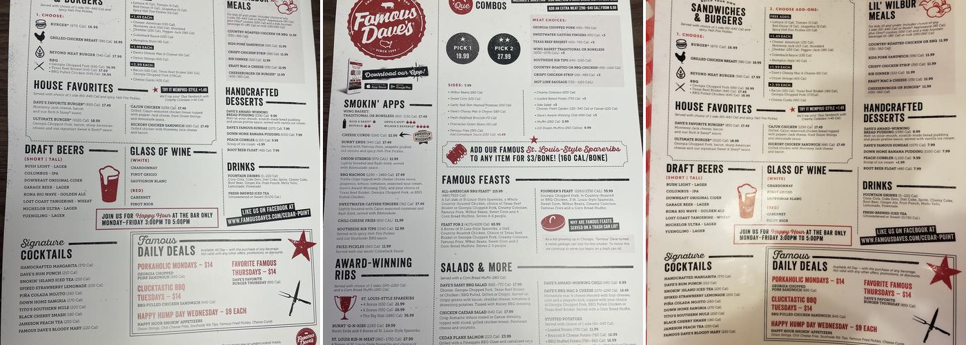 Famous Dave's Bar-B-Que Menu