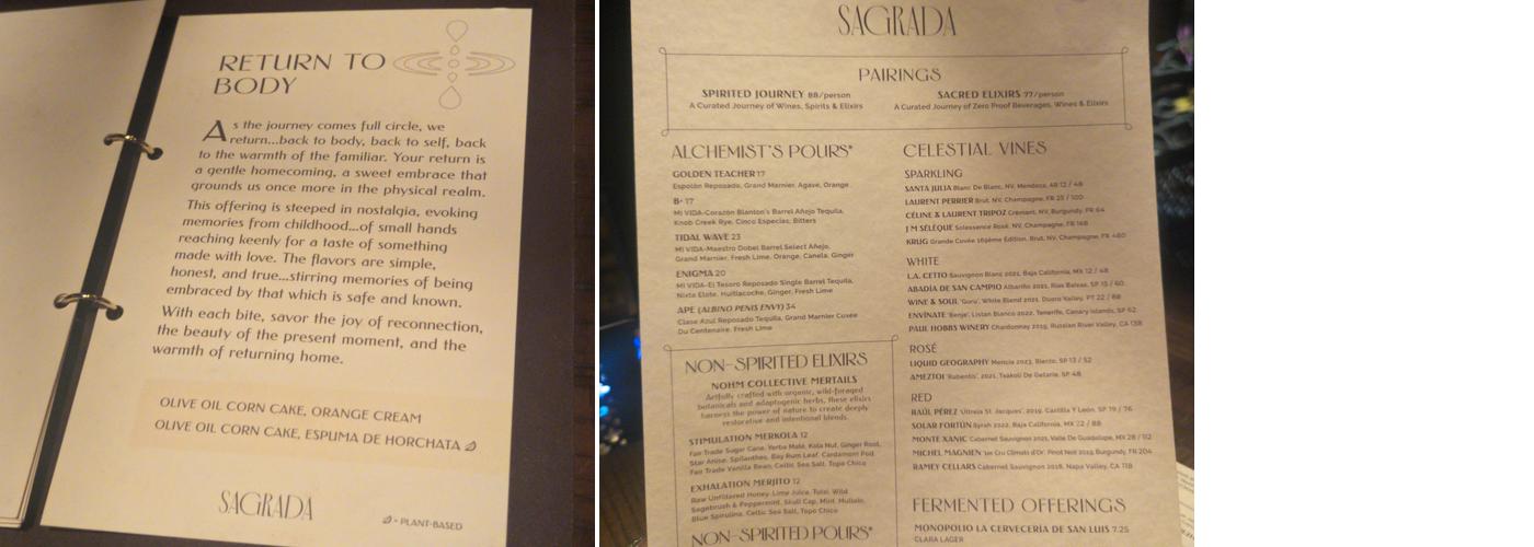 Sagrada Menu