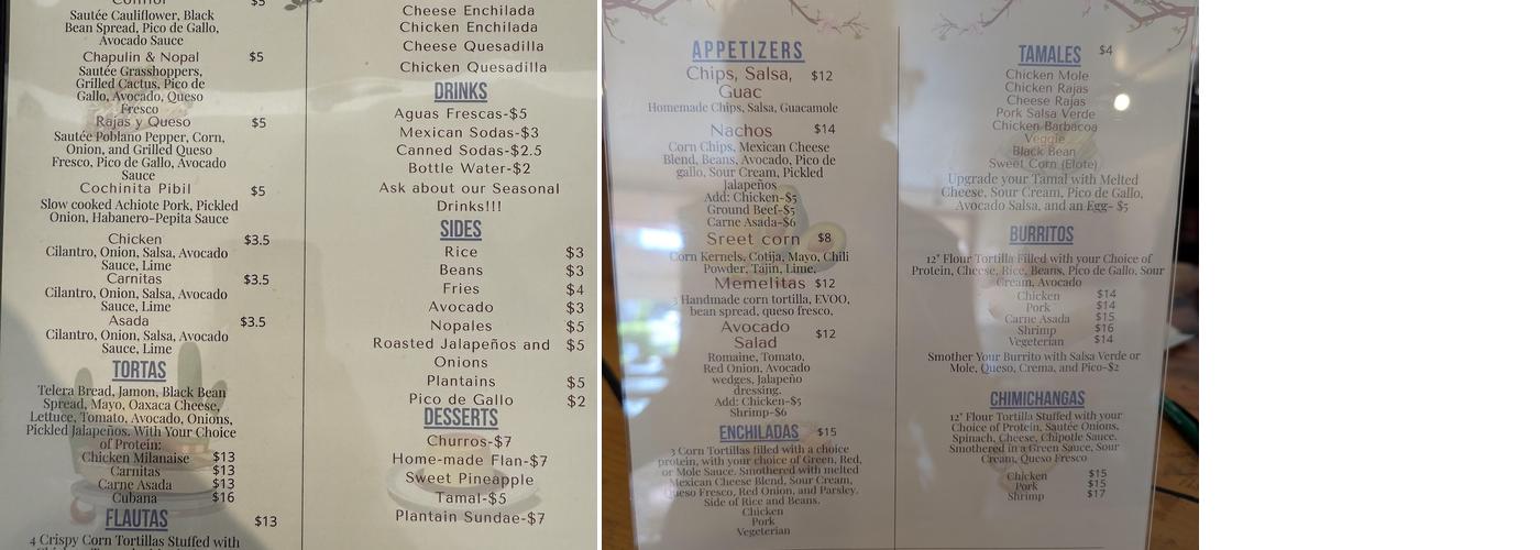 Las Camelias Menu