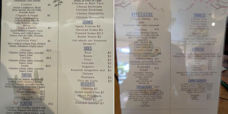 Las Camelias Menu