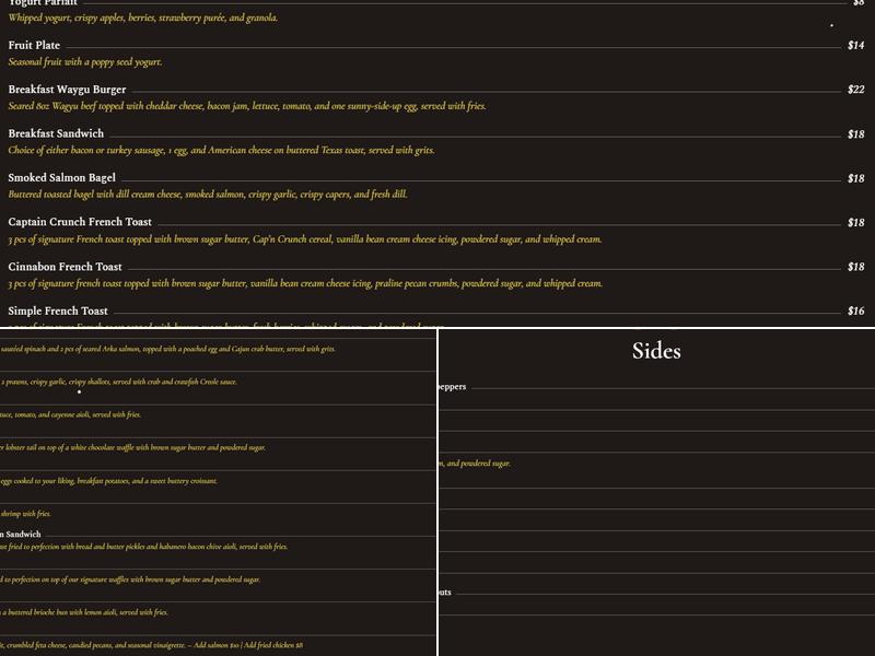 Taste The Flavor Brunch Bar Menu