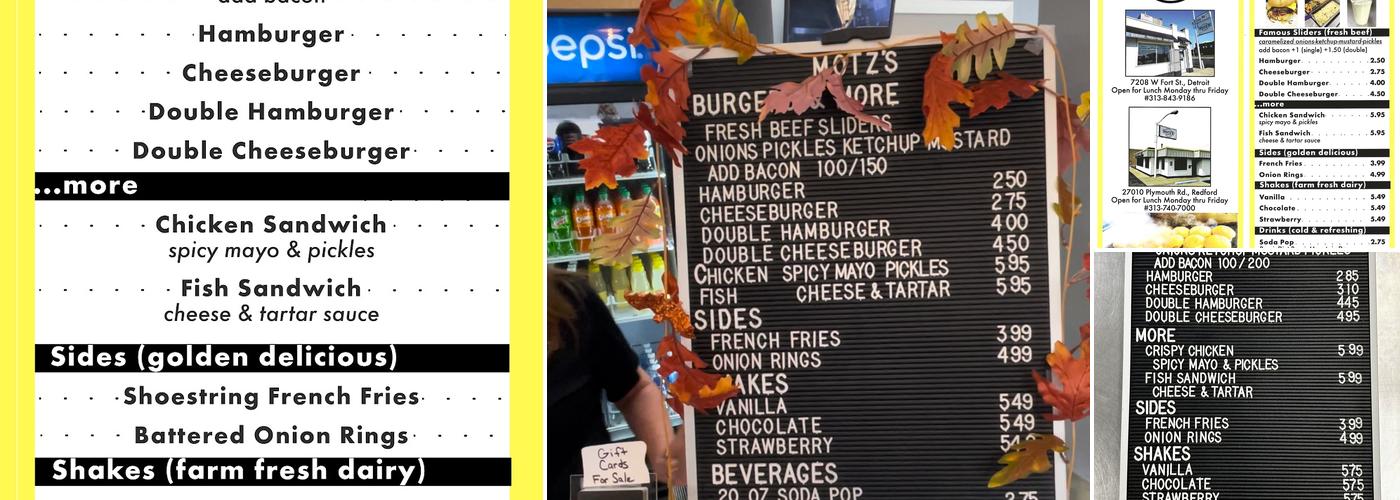 Motz's Burgers Menu