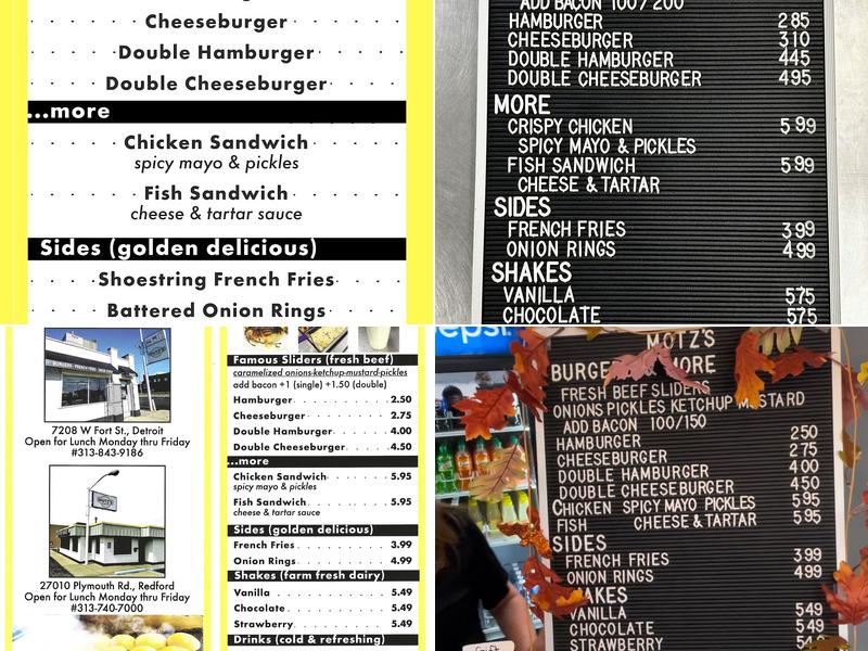 Motz's Burgers Menu