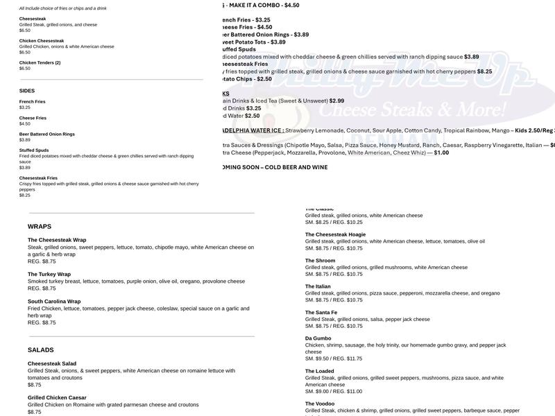 Philly Me Up Denham Menu