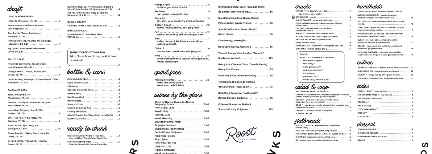 Roost Pub & Kitchen Menu
