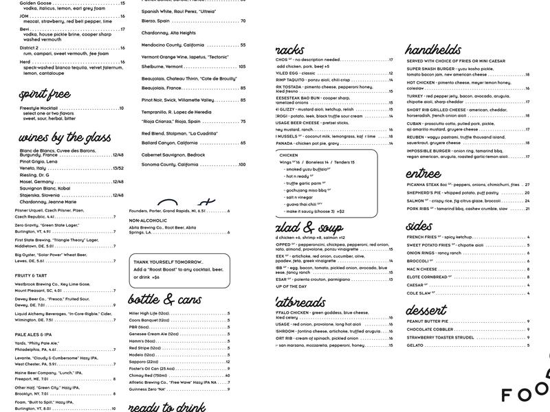 Roost Pub & Kitchen Menu