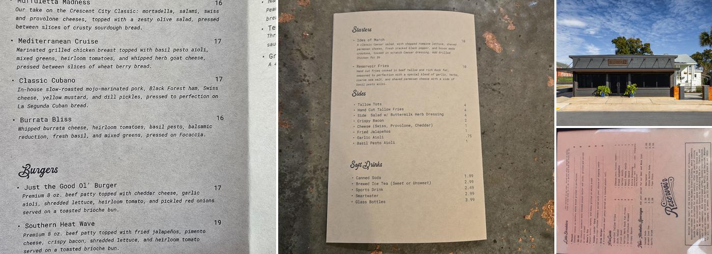Reservoir Menu