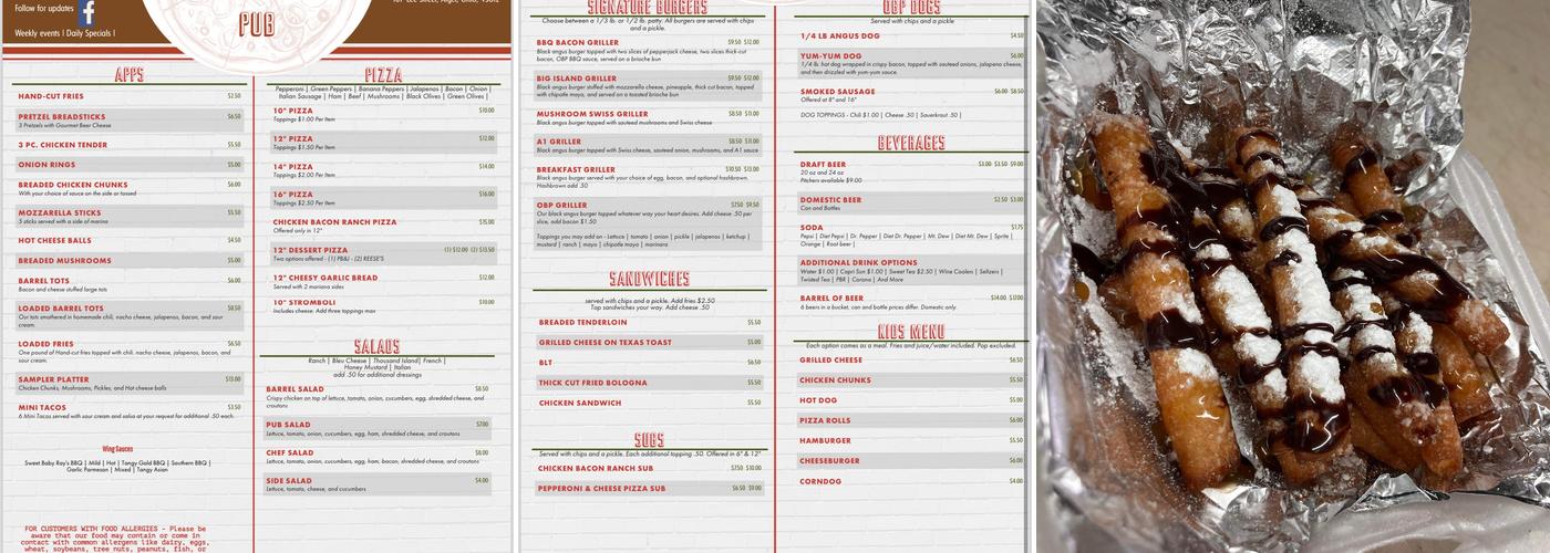 Oak Barrel Pub Menu