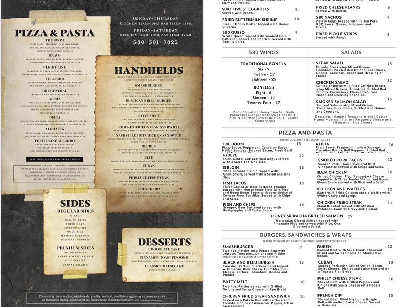 580 Bar and Grill Menu