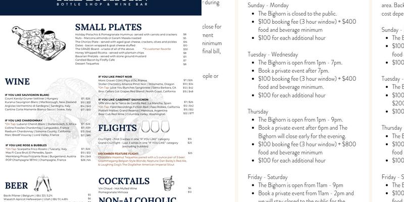 The Bighorn Menu