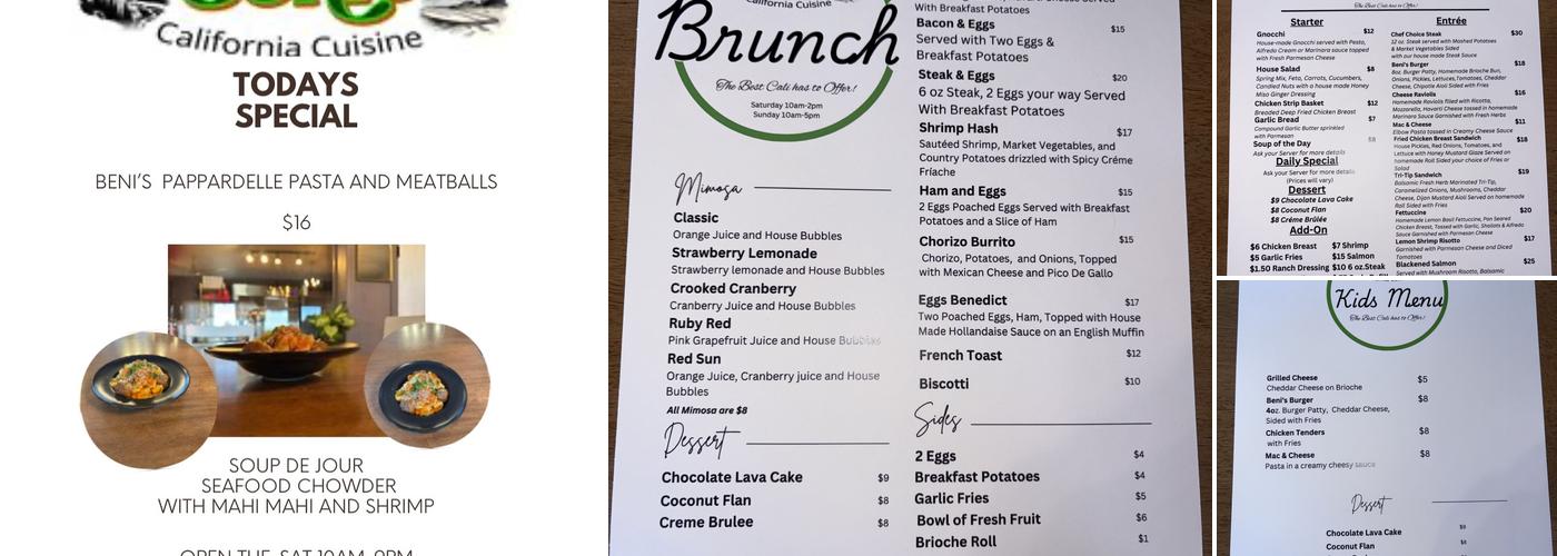 Beni’s California Cuisine Menu