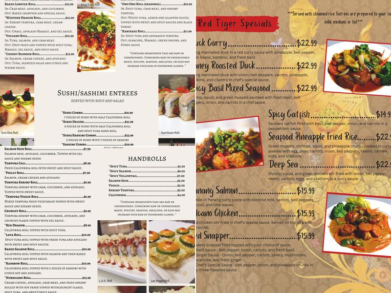 The Red Tiger Thai & Sushi Menu
