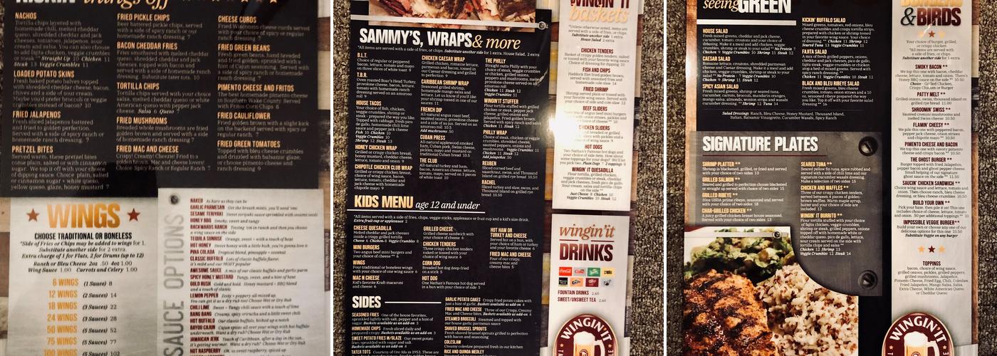 Wingin' It - Angier Menu