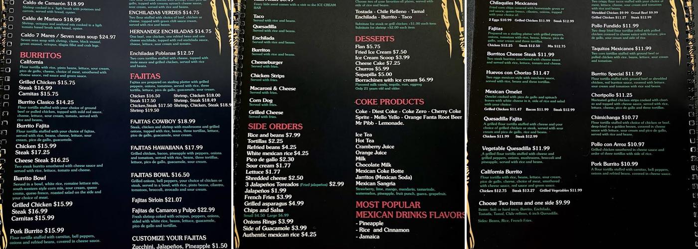 Hernandez Mexican Bar And Grill Menu