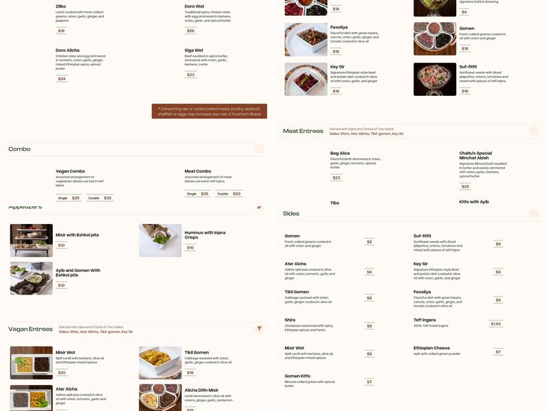 Eshkol Ethiopian Cuisine & Cafe Menu