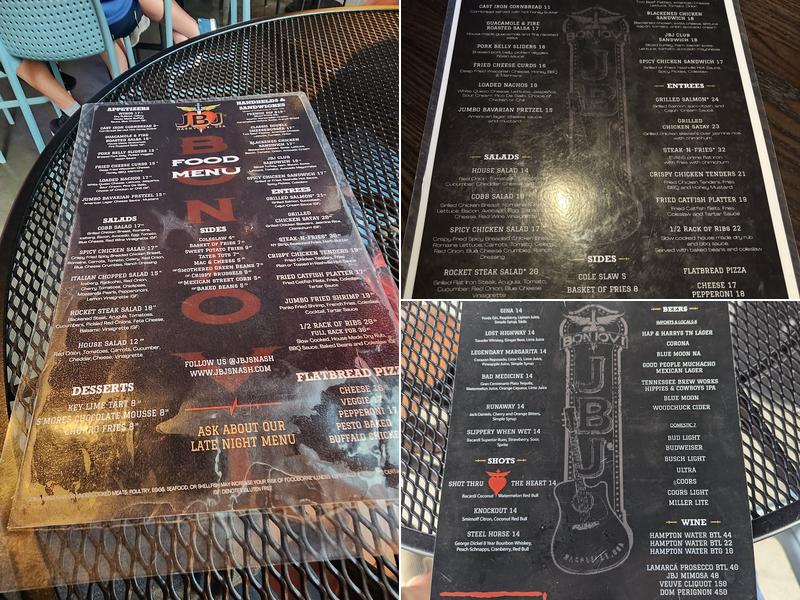 Jon Bon Jovi's Nashville, U.S.A. Menu