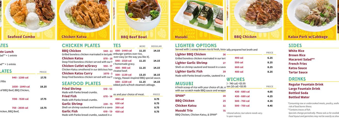L & L Hawaiian BBQ Menu
